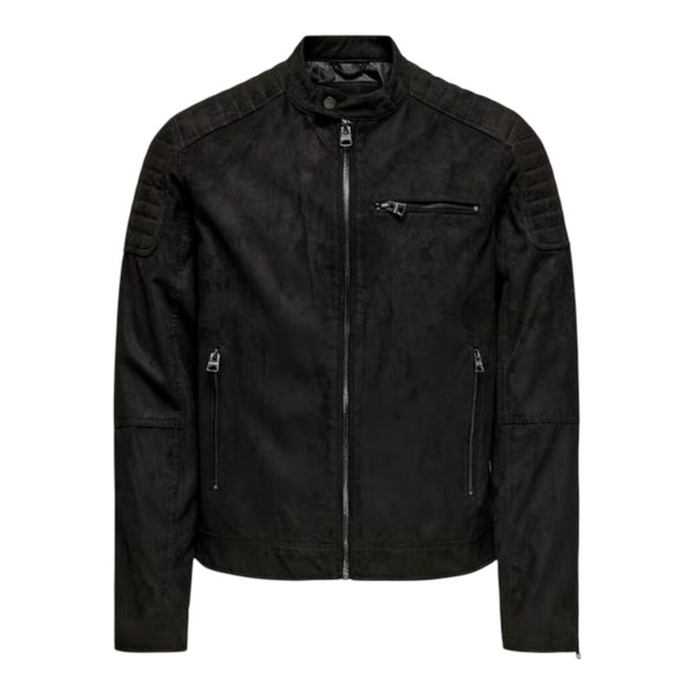 Only Mens Plain Zip Pocket Biker Jacket / Black